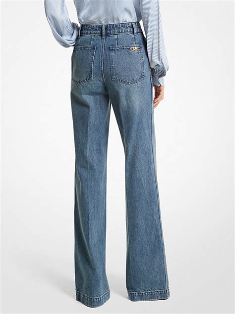 michael kors jeans with metal hooks on pockets|Pintucked Denim Wide.